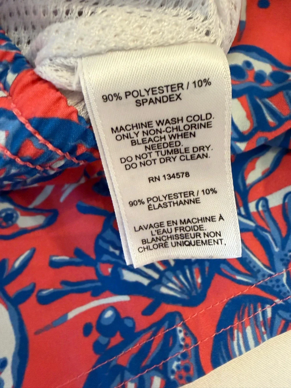 Vineyard Vines Boys Red & Blue Seahorse & Sea Creatures Print Swim Trunks Size L